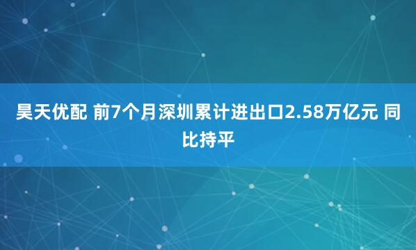 昊天优配 前7个月深圳累计进出口2.58万亿元 同比持平